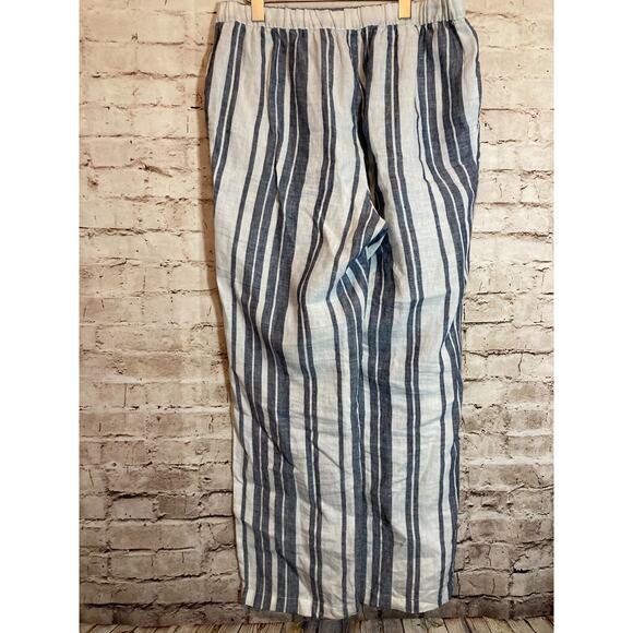 Ellen Tracy Linen Pants Womens 10 Navy & White Striped Beachy Wide Leg Pockets - Picture 15 of 15